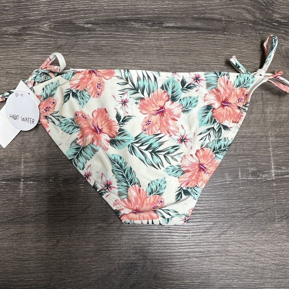 NWT Hot Water String Bikini Bottoms Jrs Medium fits Small Wild Flower Side Tie - Picture 7 of 9